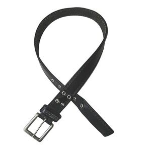 Buckle Black Leather Belt Bolt Detail Thick Leather Black & Silver 30 - 34